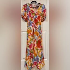 White Closet Element Fruit Pink Floral Midi Dress XS